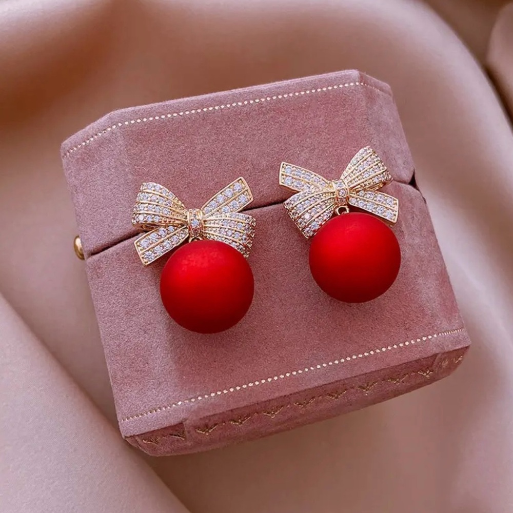 1pair Red Bead Pendant Earrings